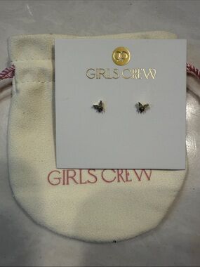 Girls Crew Gold Mari Studs Butterfly Stud Earrings with Green Stones